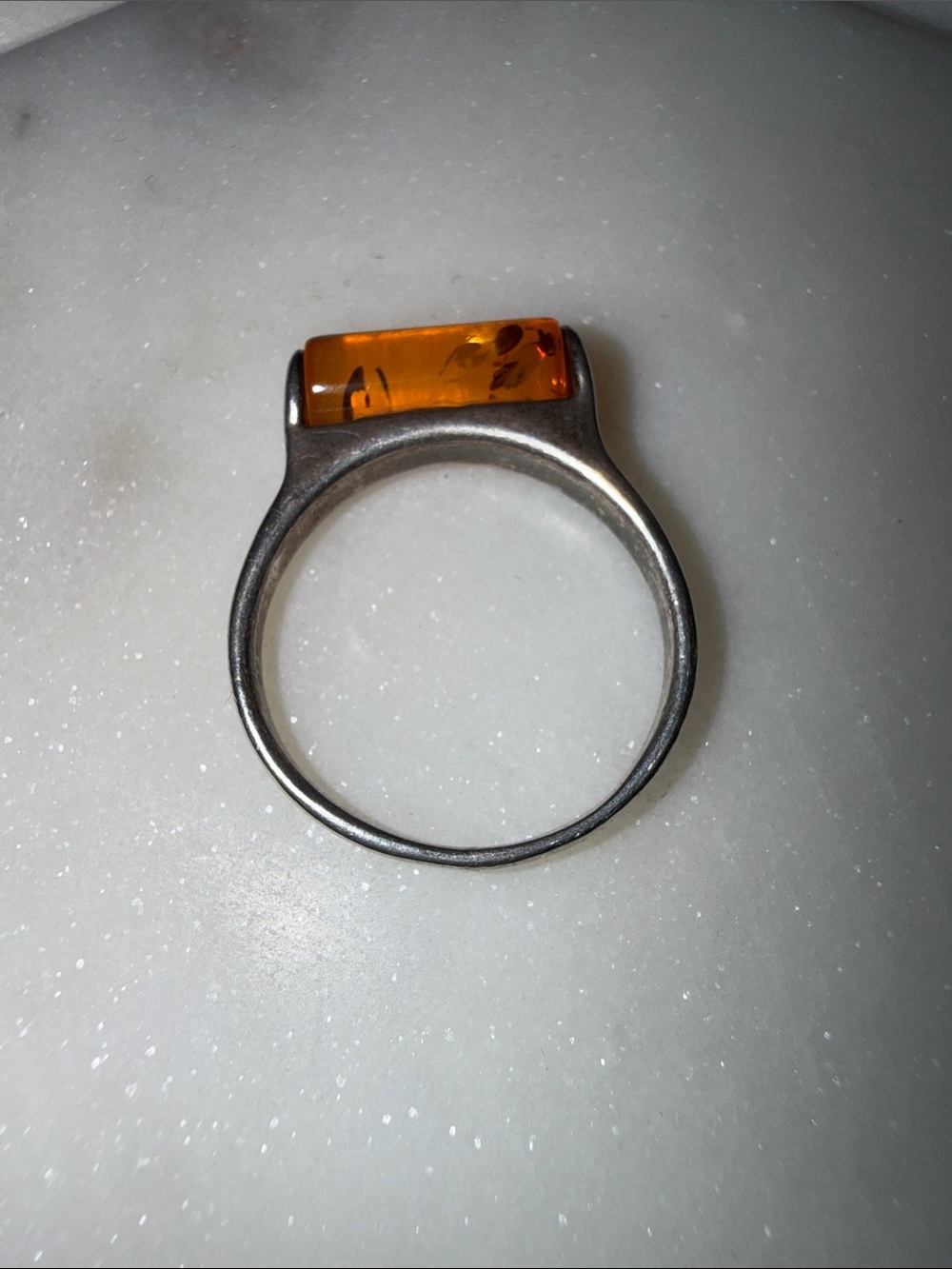 Sterling Silver .925 Amber Bar Ring - Orange Amber Stone